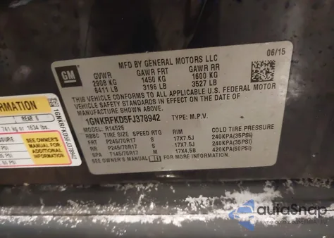 2015 Chevrolet Traverse Ls z USA, uszkodzony, nr VIN 1GNKRFKD5FJ378942